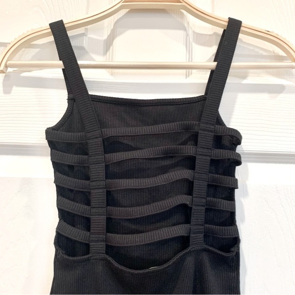 Express Black Ribbed Cage Strappy Ladder Back Bodysuit - Picture 7 of 10